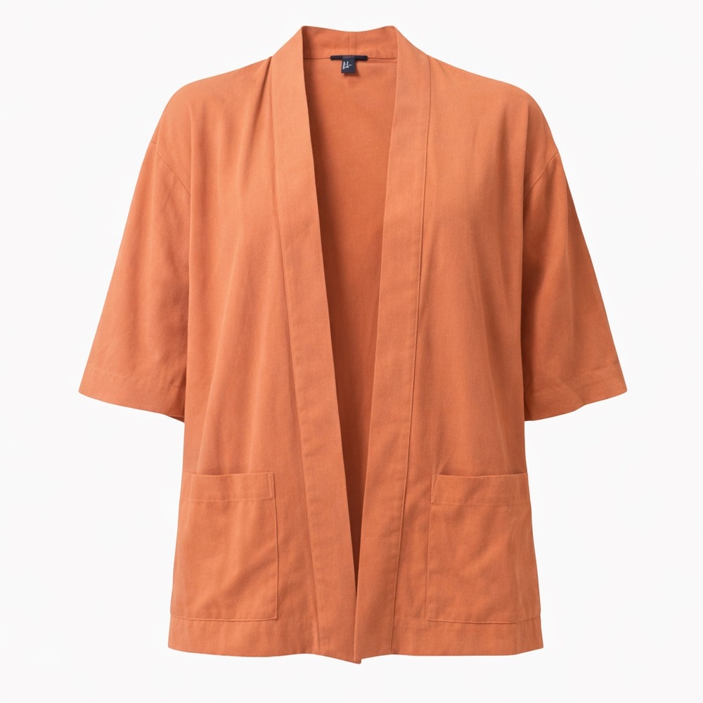 Forever 21 Open-Front Short Sleeve Jacket in Rust Orange